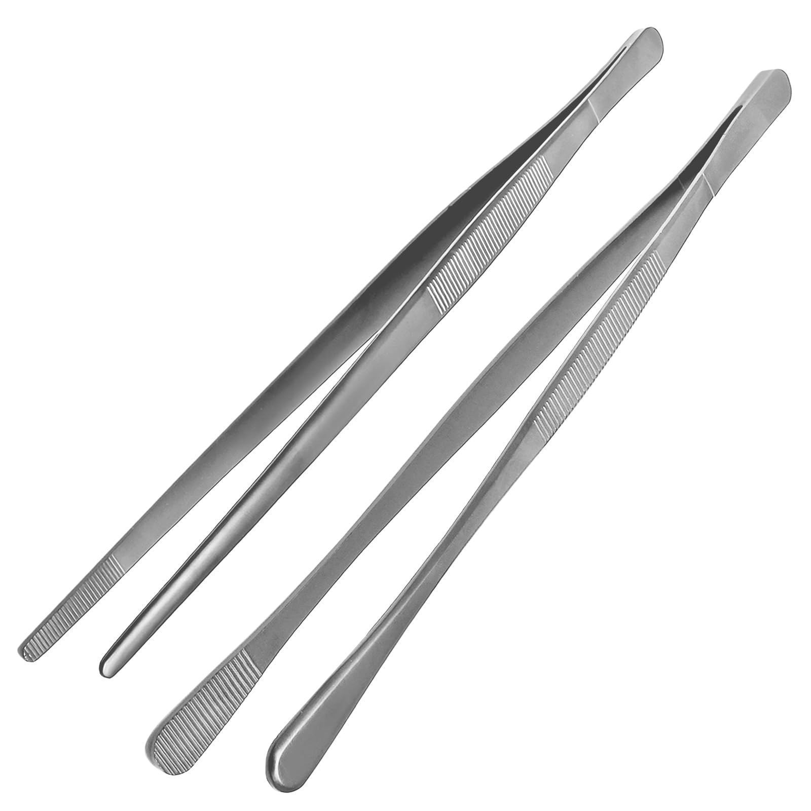 Litoexpe 2 PCS 10 Inches Fine Tweezer Tongs, Stainless Steel Cooking Tongs for BBQ Sea Food Repairing Serving, Silver