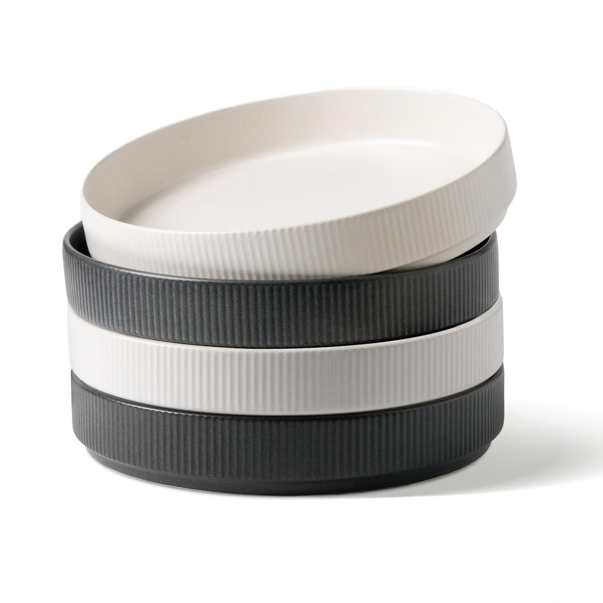 famiware Star 8.25" Pasta Bowls Set of 6, Bowl Plates, Matte Dark Charcoal