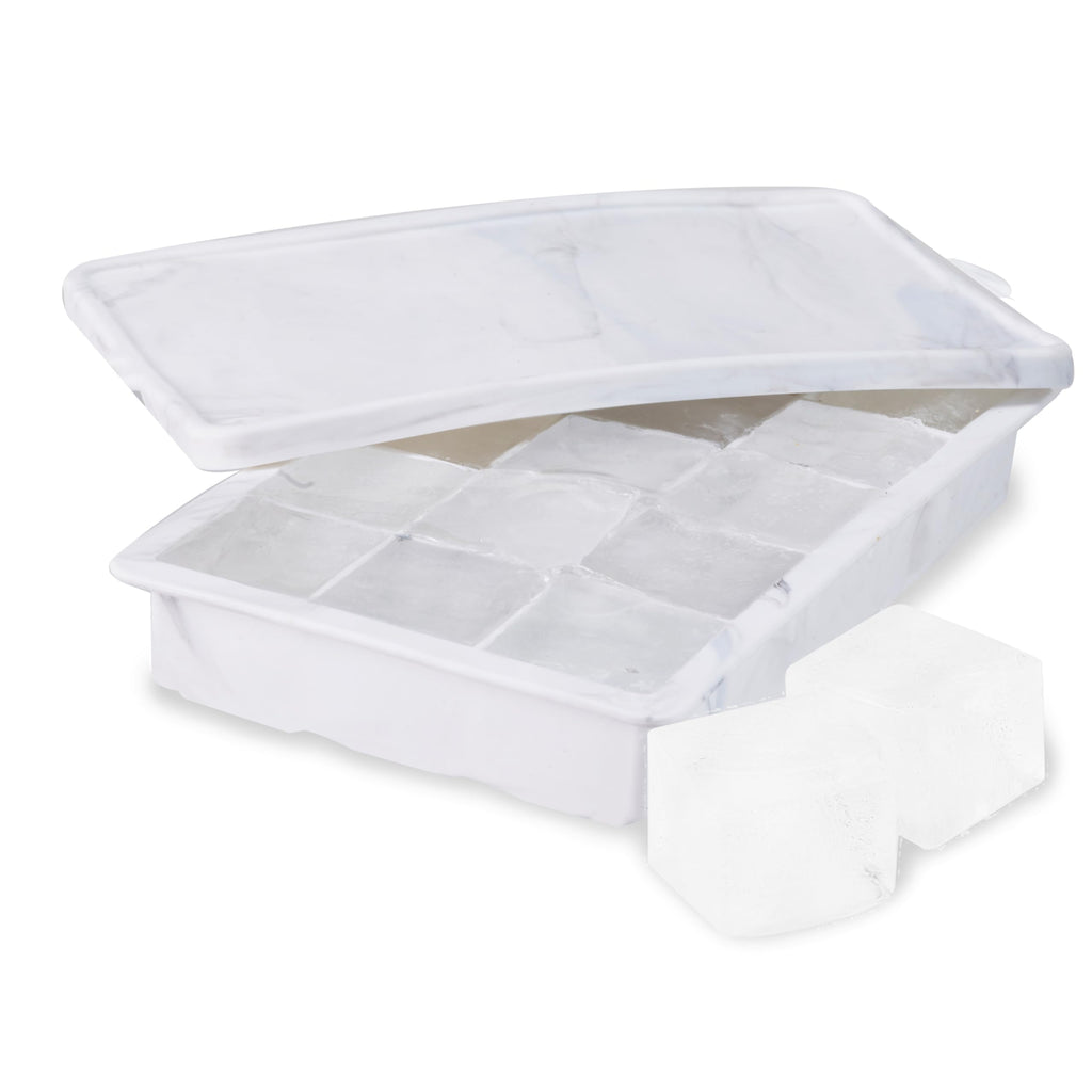 Host Ice Cube Tray with Lid, Makes 15 1.25" Cubes, Durable Silicone Trays, Perfect for Cocktails, Beverages, Mocktails, Iced Coffee, Tea, Infused Water, Kitchen Essentials, Set of 1, Marble