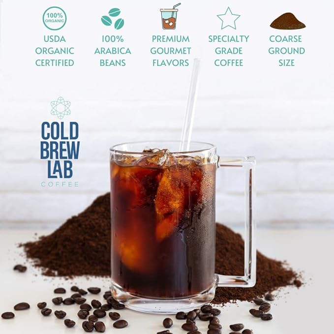 Cold Brew Organic Coarse Ground Flavored Coffee, Chocolate Mocha Flavor, Dark Roast, Colombian Supremo, Coarse Grind for Cold Brew Coffee & French Press, 1 LB