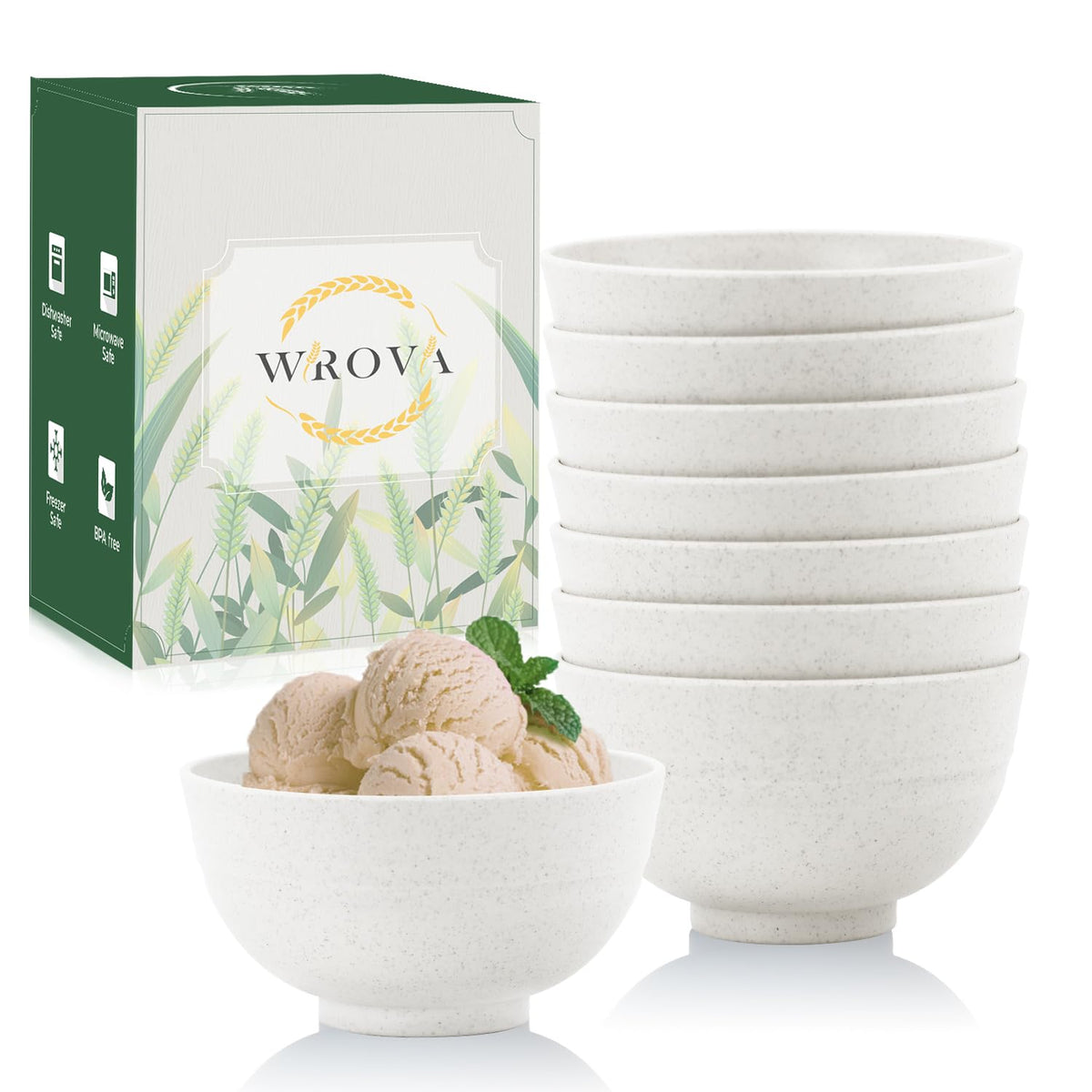 Wrova wheat straw small bowls 10oz set of 8 - Unbreakable Dessert Bowls for kids - Mini Bowl Sets for Ice Cream,Snack and Fruits - Microwave & Dishwasher Safe Appetizer Bowls (Deep Grey)