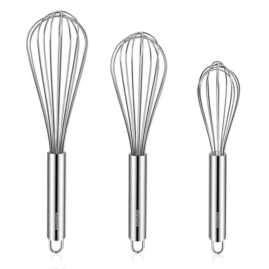NileHome Stainless Steel Whisk Set 8" 10" 12" Kitchen Whisk Balloon Whisk Kitchen Wisk Wire Whisks for Cooking, Whisking, Blending, Beating, Stirring-3 Pack…