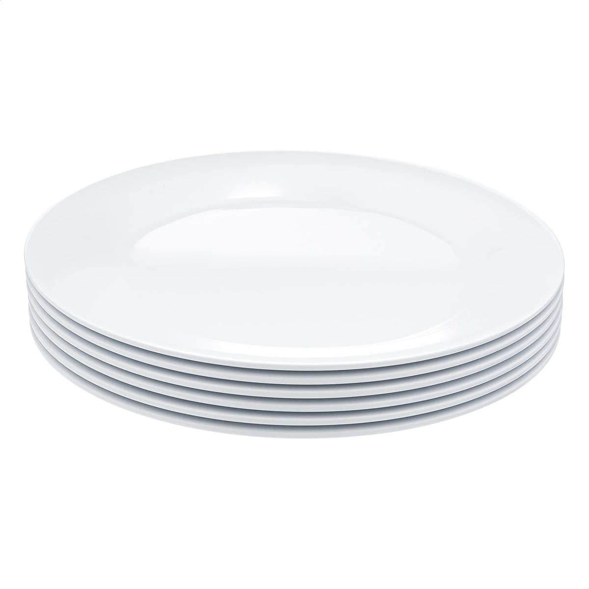Amazon Basics Melamine Dinner Plates for Restaurants and Home, Dishwasher Safe, BPA Free, Break and Crack Resistant, 10.5", White, 6-Piece Set