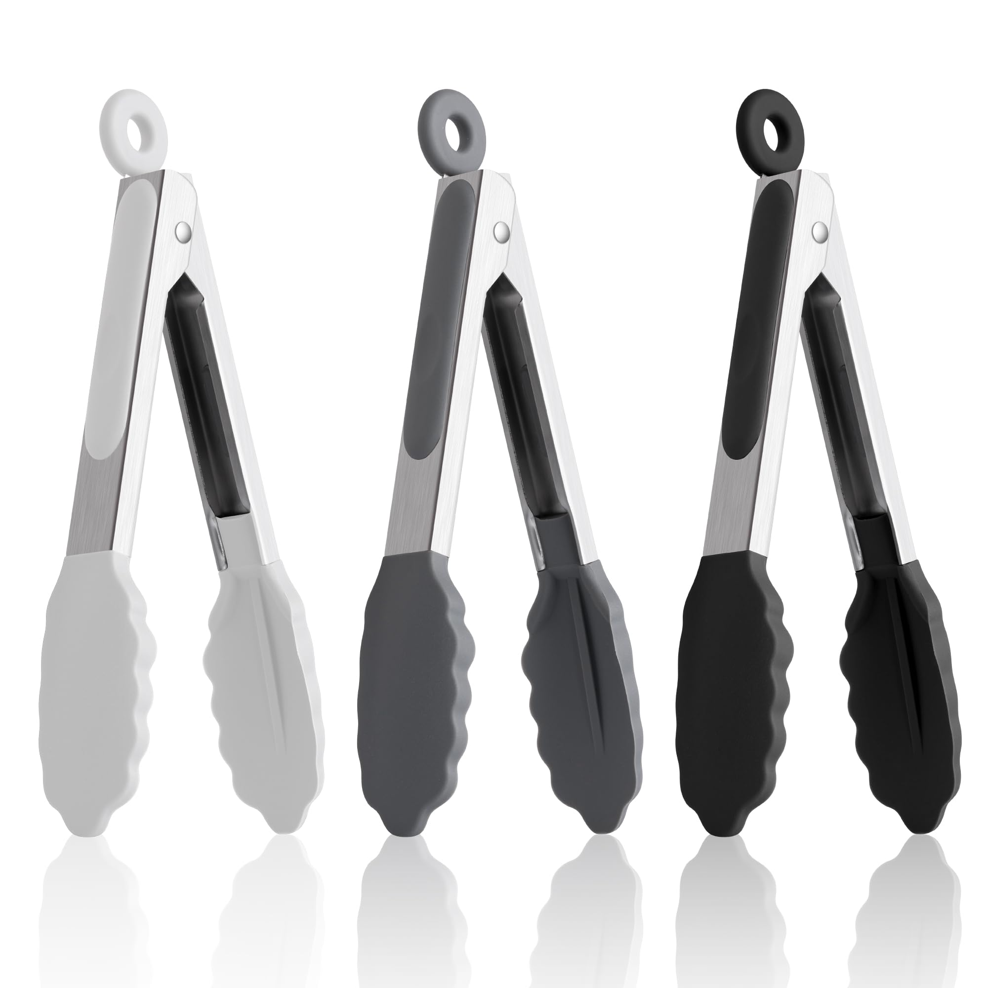 7-Inch Kitchen Tongs Set of 3, Cooking Tongs with Silicone Tips