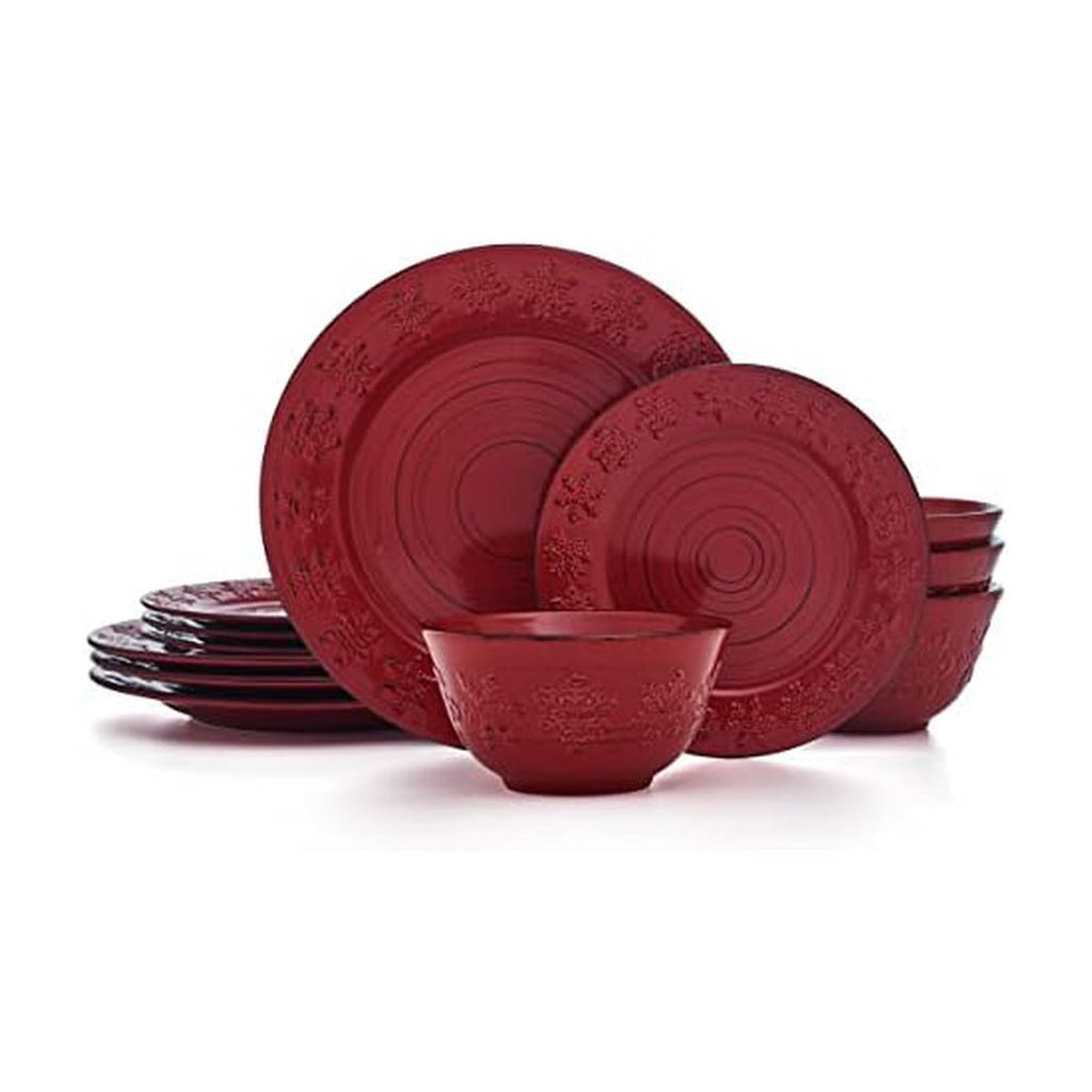 Pfaltzgraff Trellis White 16-Piece Stoneware Dinnerware Set, Service for 4, Distressed White Finish, Microwave & Dishwasher Safe Plates and Bowls