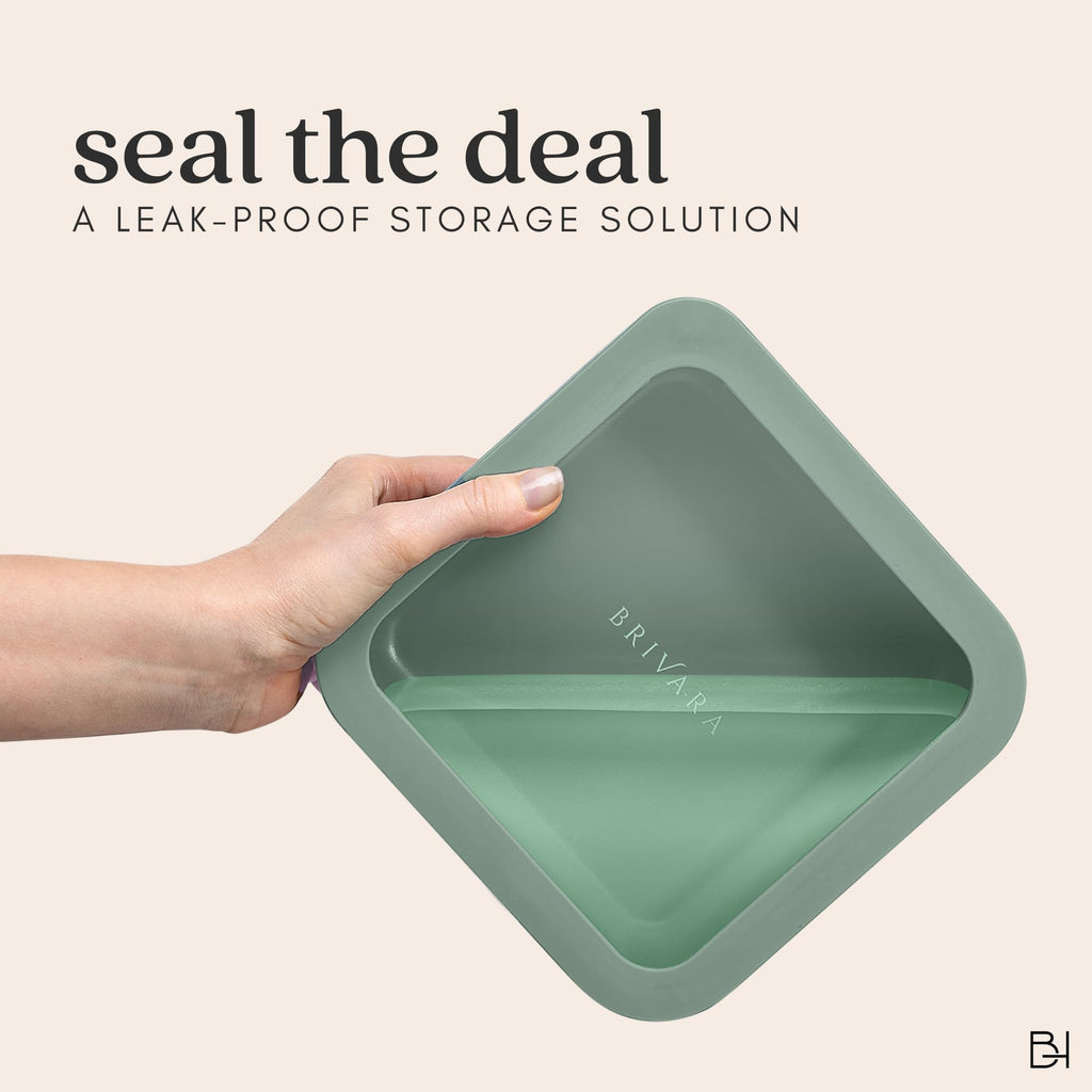 BRIVARA HOME Glass Food Storage Container with Lid, 8-Cup Large Square | Microwave-Safe Airtight Lid, Oven-Safe Ceramic-Coated Glass | Zero Plastic, No PFAS/PFOA/BPA, Reusable [Willow]