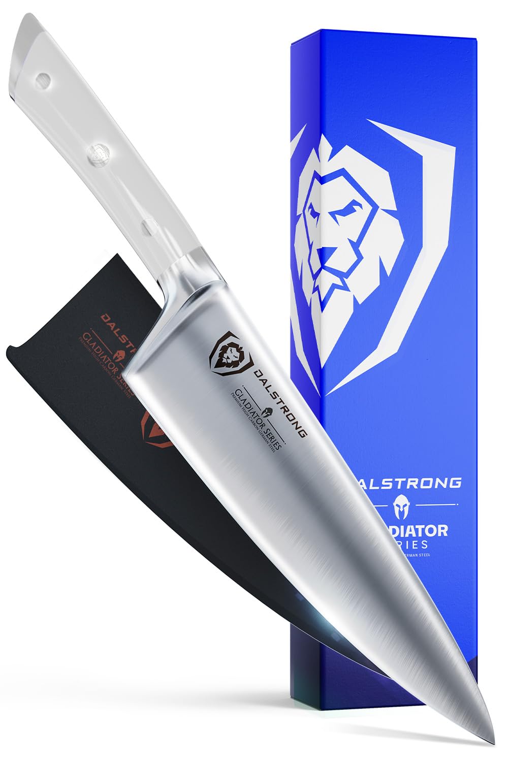 Dalstrong Chef Knife - 8 inch Blade - Forged HC German Steel Chef's Knife - Full Tang - Glacial White ABS Handle - Gladiator Series - Razor Sharp Kitchen - Professional - Sheath - NSF Certified