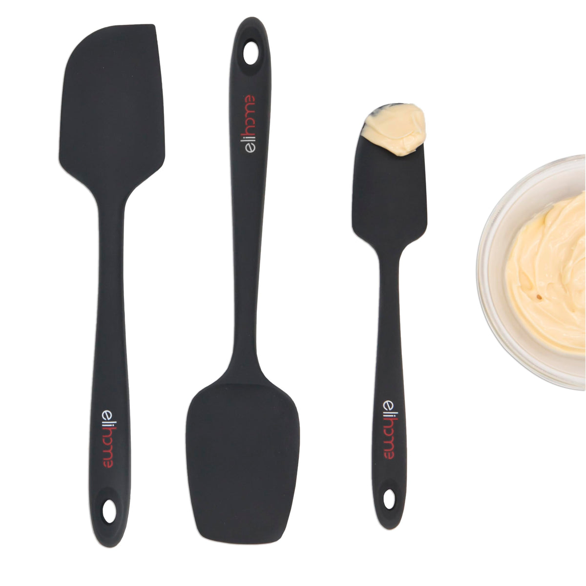 Elihome Chef Series 3 Piece Silicone Spatula Set - 600°F Heat Resistant Non Stick Rubber Kitchen Scraper Spatulas for Cooking, Baking, and Mixing – BPA Free and LFGB Certified Silicone (Grey)