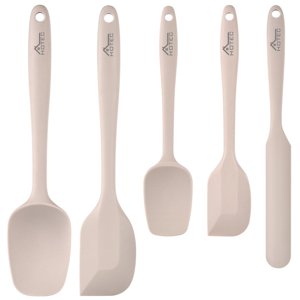 HOTEC 600℉ Heat Resistant Silicone Rubber Spatula Set, Aqua Sky, Set of 5