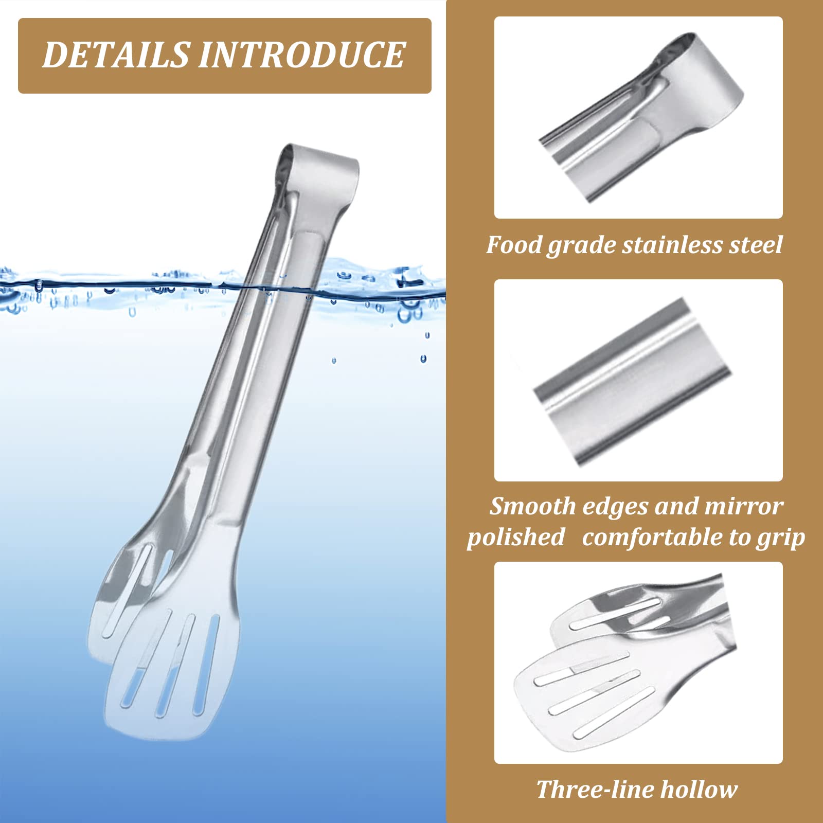 6PCS Serving Tongs, 7Inch Buffet Tongs, Stainless Steel Food Tong Small Serving Utensils for Cooking, Entertaining, Salad, Barbecue, Buffet, Toast and Steak by Sunenlyst