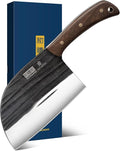 HOSHANHO 6.5 Inch Serbian Chef Knife, High Carbon Steel Meat Cleaver Knife for Meat Cutting, Handmade Forged Heavy Duty Butcher Knife with Full Tang for Home & Camping & BBQ Gift for Men