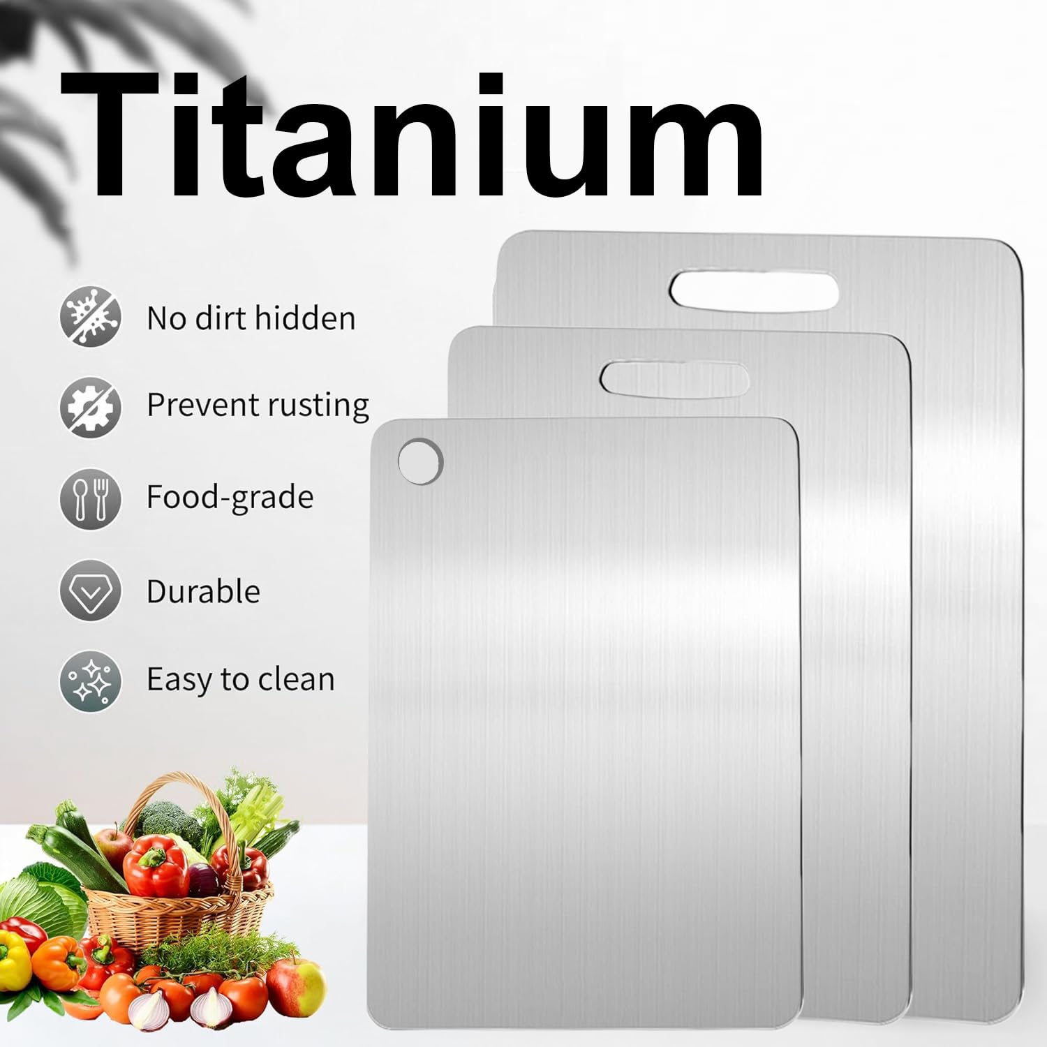 Katori Titanium Cutting Board Set of 3,100% Pure Titanium Cutting Boards for Kitchen Non Toxic,Double Sided Dishwasher Safe Cutting Board for Meat,Fruits and Vegetables,Easy To Clean(3PCS-S+M+L)