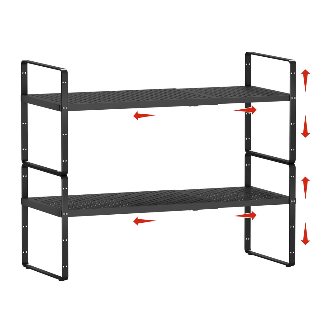 jkxoo 2Pcs Expandable Cabinet Shelf Organizers, 16.5"~27''L, White