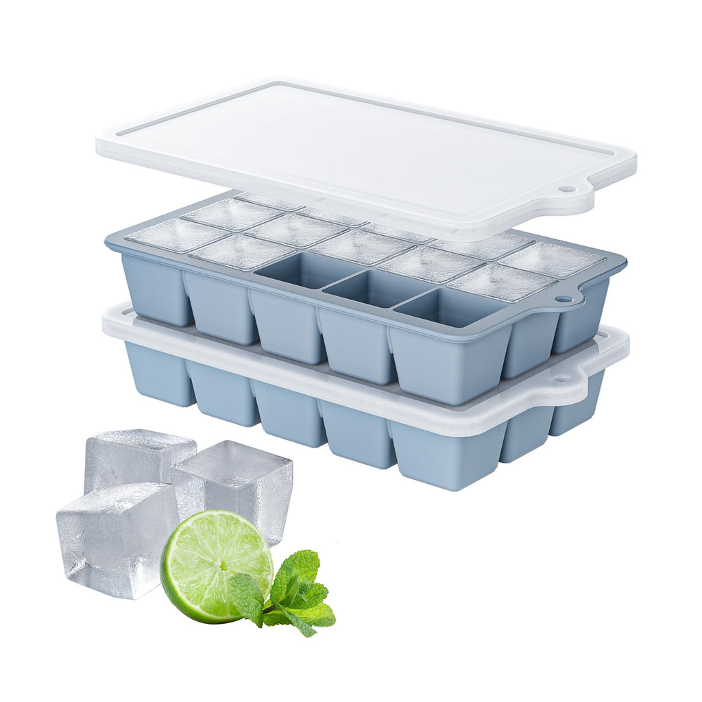 Silicone Ice Cube Tray 2 Pack, HANCELANT Ice Cube Mold, Ice Trays for Freezer with Lid for Whiskey, Cocktail, Drinks and Food, Freezer, BPA Free, Easy Release