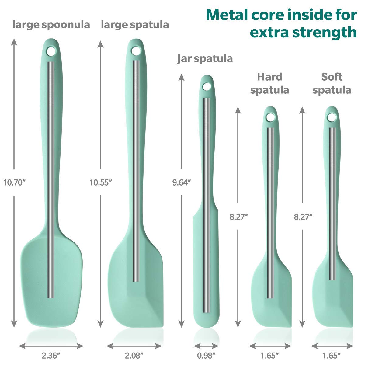 Wanbasion 5 Piece Premium Silicone Spatula Set Heat Resistant, Colorful Rubber Baking Spatula Set, Kitchen Spatula Set Dishwasher Safe for Nonstick Cookware Cooking Mixing Light Green
