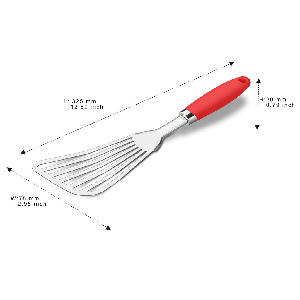JXWING 304 Stainless Steel Fish Spatula, Flexible Slotted Turner, Red