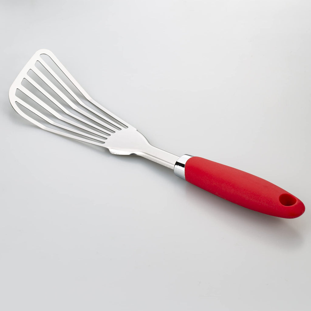 JXWING 304 Stainless Steel Fish Spatula, Flexible Slotted Turner, Red