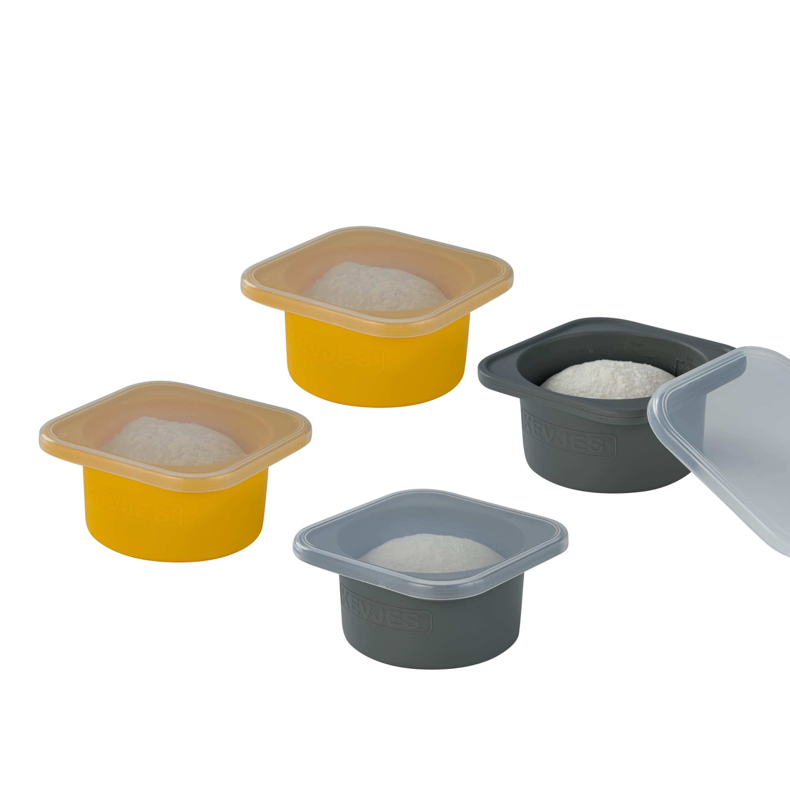 KEVJES Stackable Silicone Artisan Pizza Dough Proofing Containers with Lids (2 Yellow+2 Space Gray)