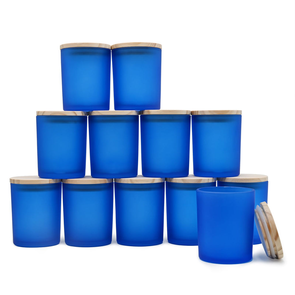 SHOWIN Thick Candle Jars for Making Candles 12 Pcs, 7 OZ Empty Jars with Wood Lids for Candle Making, Sample Container, Clear