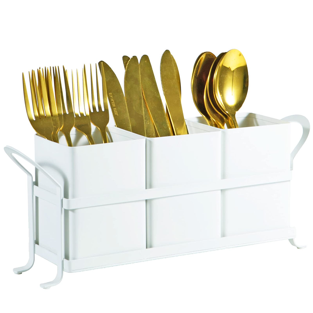 NelyBet Utensil Holder Silverware Caddy for Party Countertop, 3pcs Bins Set Silverware Caddy Organizer Holders for Spoon and Fork, White and Black