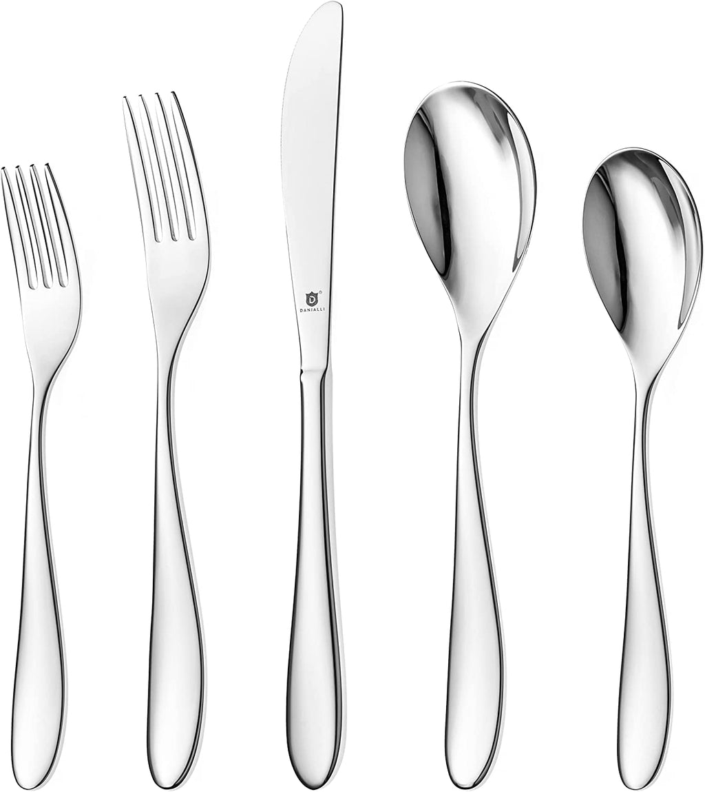 DANIALLI Engraved Silverware Set for 8 | 18/10 Stainless Steel Flatware with Mirror Finish and Engraved Handles | Heavy-Duty, Dishwasher Safe, Built to Last (40-Piece, Mezzano Engraved)