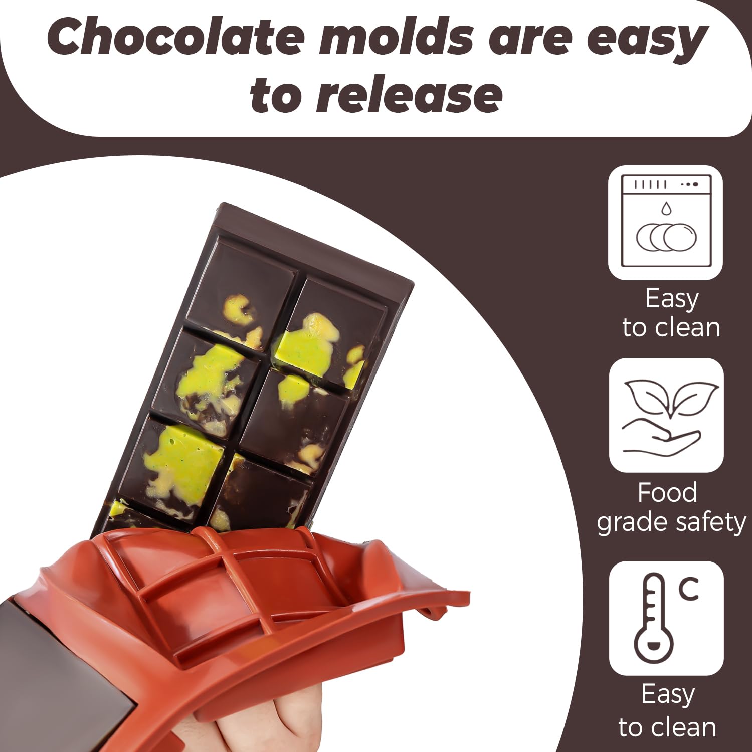 UWILLION Chocolate Bar Mold Deep Dubai 1 Inch Pistachio Chocolate Bar Silicone Thick Mold for Stuffed Bar, Large Candy Bar Mould for Filling
