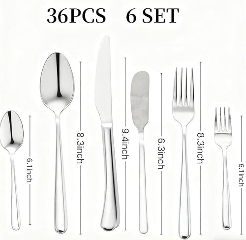 36 Piece Stainless Steel Silverware Set for 6 Flatware with Placemat 6Piece