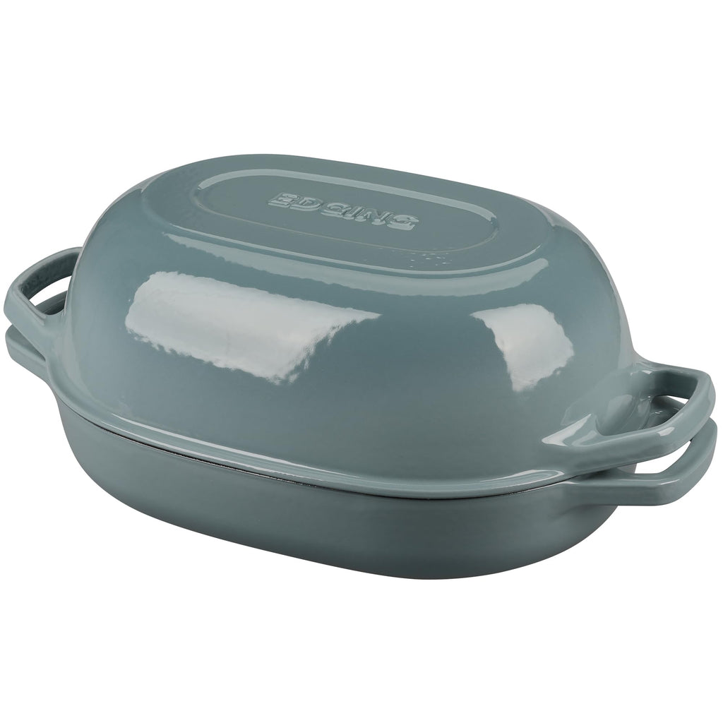 EDGING CASTING Enameled Cast Iron Oval Dutch Oven Pot with Lid, Dutch Oven for Sourdough Bread Baking, Bread Oven, Bread Dutch Oven, Oval Bread Pan, 5qt, Lake Blue