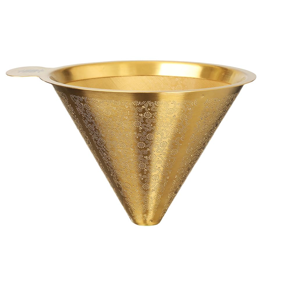 ATHIA Golden Dripper Reusable Stainless Steel Coffee Filter Paperless Cone Filter for Drip Coffee Makers Eco-Friendly Easy Clean Compatible with Most Coffee Makers (Golden, Cone Shape)