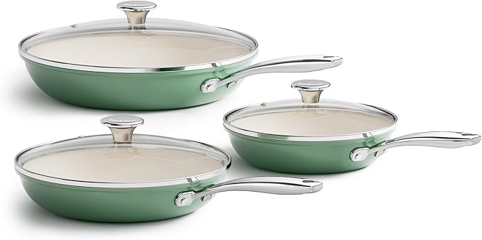 Redchef Nonstick 6-Piece Fry Pan Set, 8, 9.5, and 11 Inch Frying Pans with Tempered Glass Lids, Stay-Cool Handles, Dishwasher & Oven Safe, Induction Safe, Compatible with All Cooktops