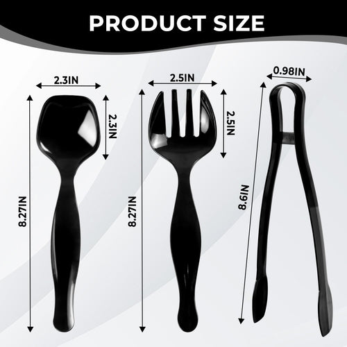 18 Count Plastic Serving Utensils Set, Disposable Serving Utensils for Catering Party Events, Including Black Plastic Spoons, Tongs and Forks (Black, 18pcs utensils)