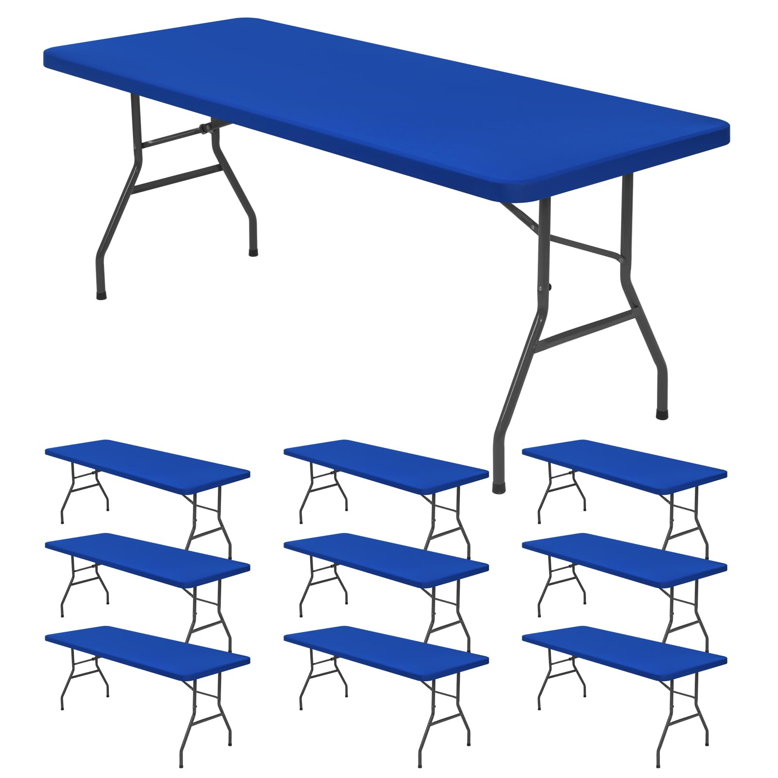 10 Pack Stretch Fabric Table Top Cap Cover, fits 8' Tables, Spandex Table Covers Washable Elastic Rectangle Tablecloth Protector for Indoor Outdoor Party Picnic Wedding, Royal Blue, 30" W x 96" L