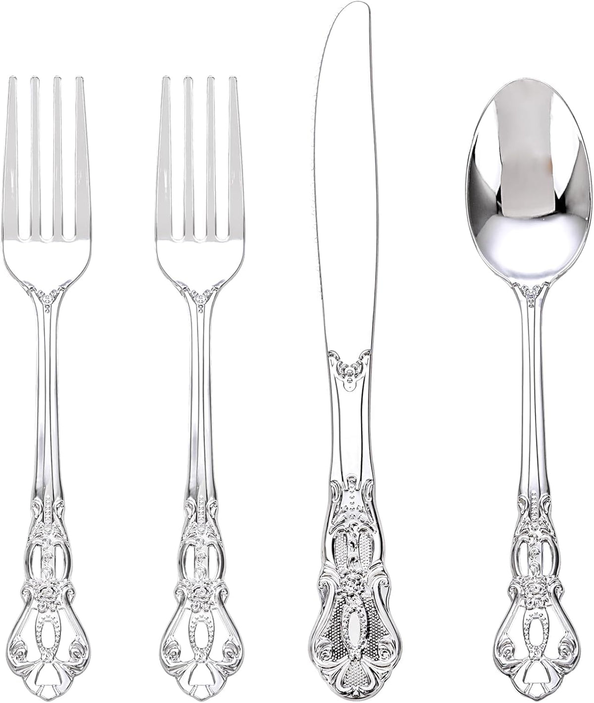 Joyido 200PCS Silver Plastic Silverware Sets Elegant for Party Wedding
