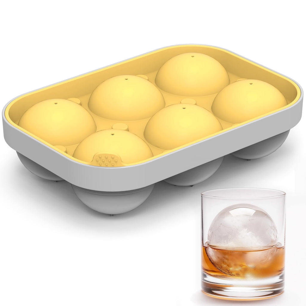 Winrock 2.5inch Spherical Ice Ball Tray For Whiskey, Big Ice Freezer Mold for Cocktails，Easy Fill In & Release Ice Cube Mold, Durable &Reusable Spherical Ice Maker (Sunshine)