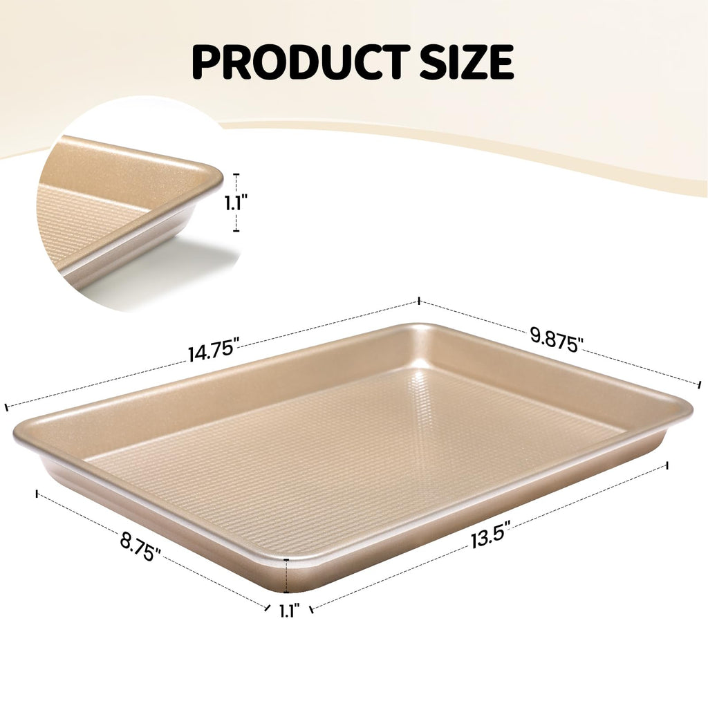 Vinino Jelly Roll Pan, Baking Sheet, Cookie Sheets For Baking With Square Texture Pattern, Thicker Carbon Steel Non-Stick Baking Pan Tray