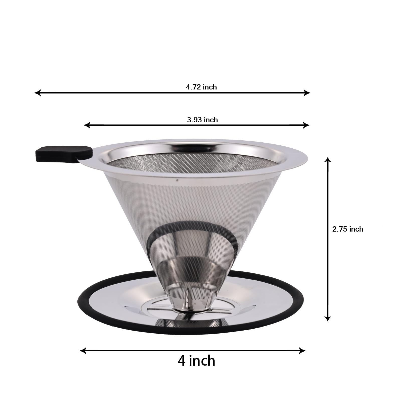 Pour Over Coffee Filter Dripper, Stainless Steel Metal Cone Coffee Filter