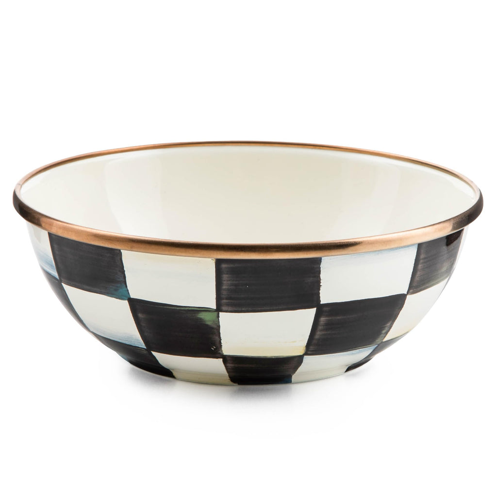 MACKENZIE-CHILDS Enamel Everyday Bowl, Serving Bowl for Entertaining, Extra-Small, Black-and-White Courtly Check, Set of 1