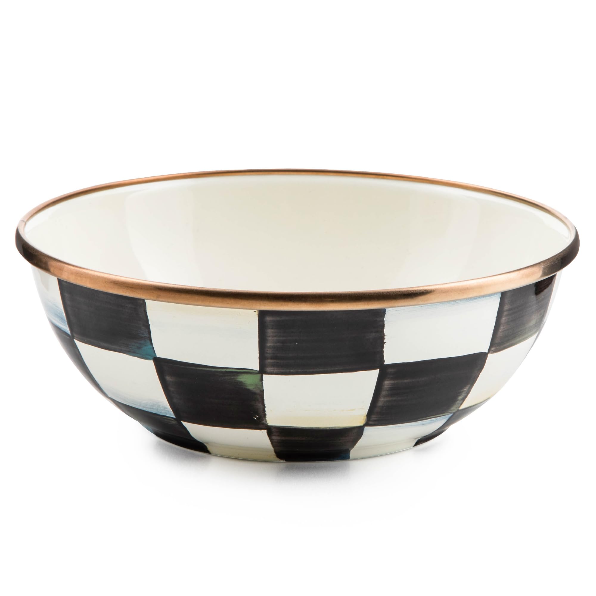 MACKENZIE-CHILDS Enamel Everyday Bowl, Serving Bowl for Entertaining, Extra-Small, Black-and-White Courtly Check, Set of 1