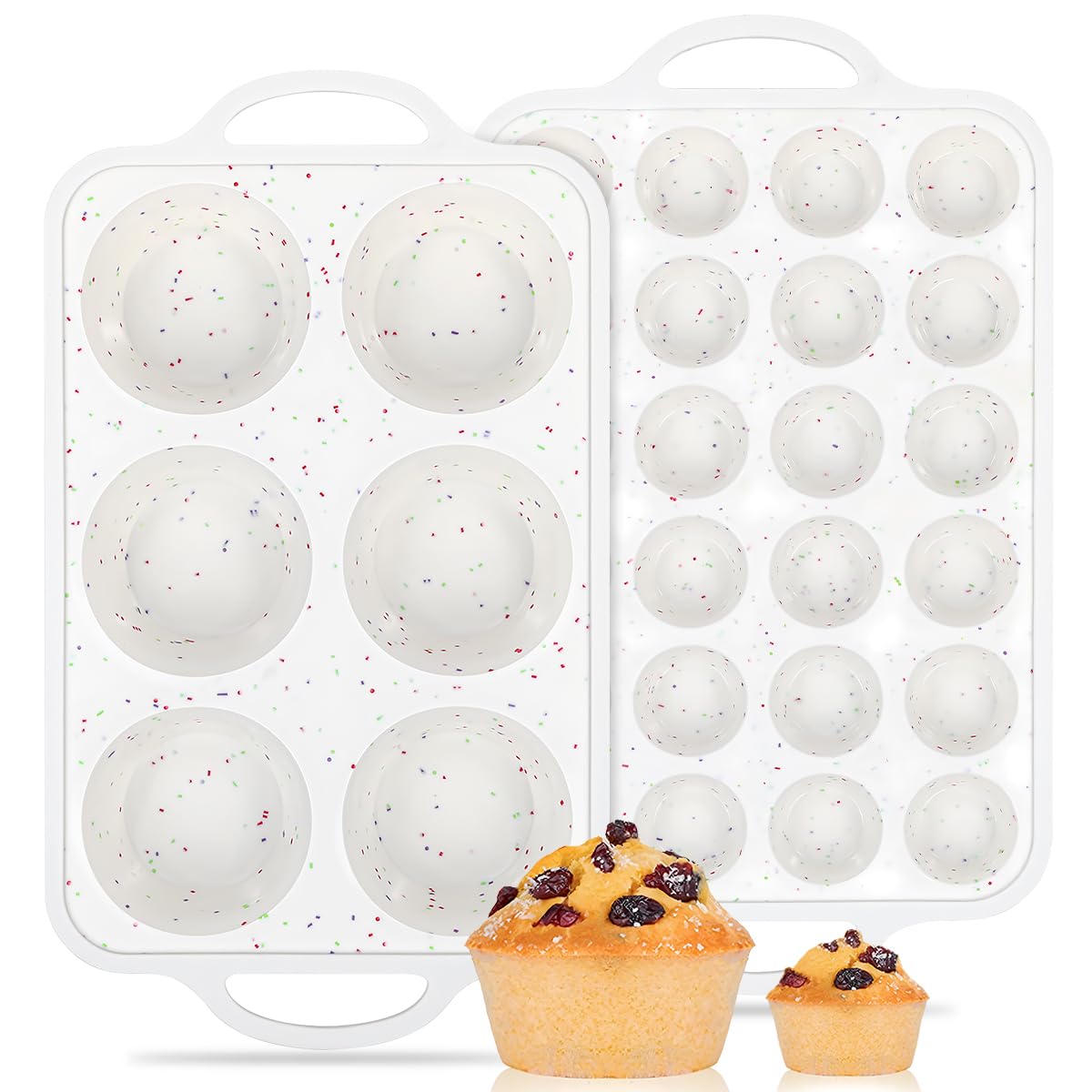 CAKETIME Silicone Muffin Pans for Baking, Metal Reinforced Frame Jumbo 6 Cups & Mini 24 Cups Cupcake Pan Nonstick Muffin Pan for Homemade Baking Easy to Handle