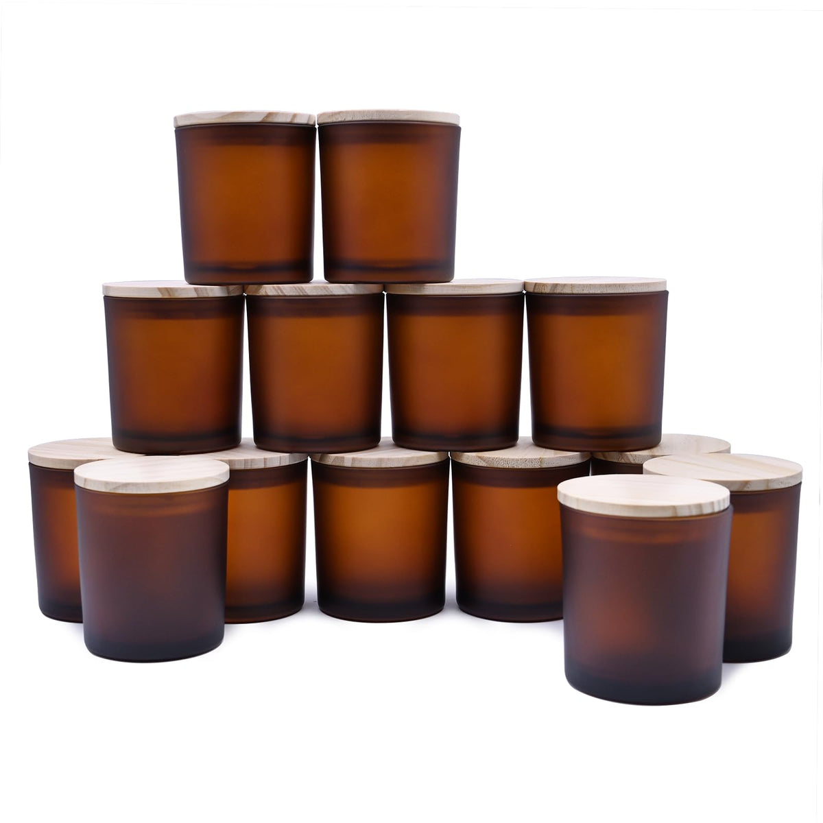 SHOWIN 10 OZ Thick Candle Jars for Making Candles 15 Pcs, Empty Jars with Wood Lids for Candle Making, Sample Container, Frosted Grey