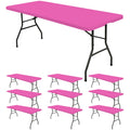 10 Pack Fitted Tablecloth for 6 Foot Rectangle Tables, Hot Pink Elastic Outdoor Picnic Table Cover, Washable Stretch Folding Table Cloths 6 ft for Camping Party Patio Kitchen Banquet, 30" W x 72" L