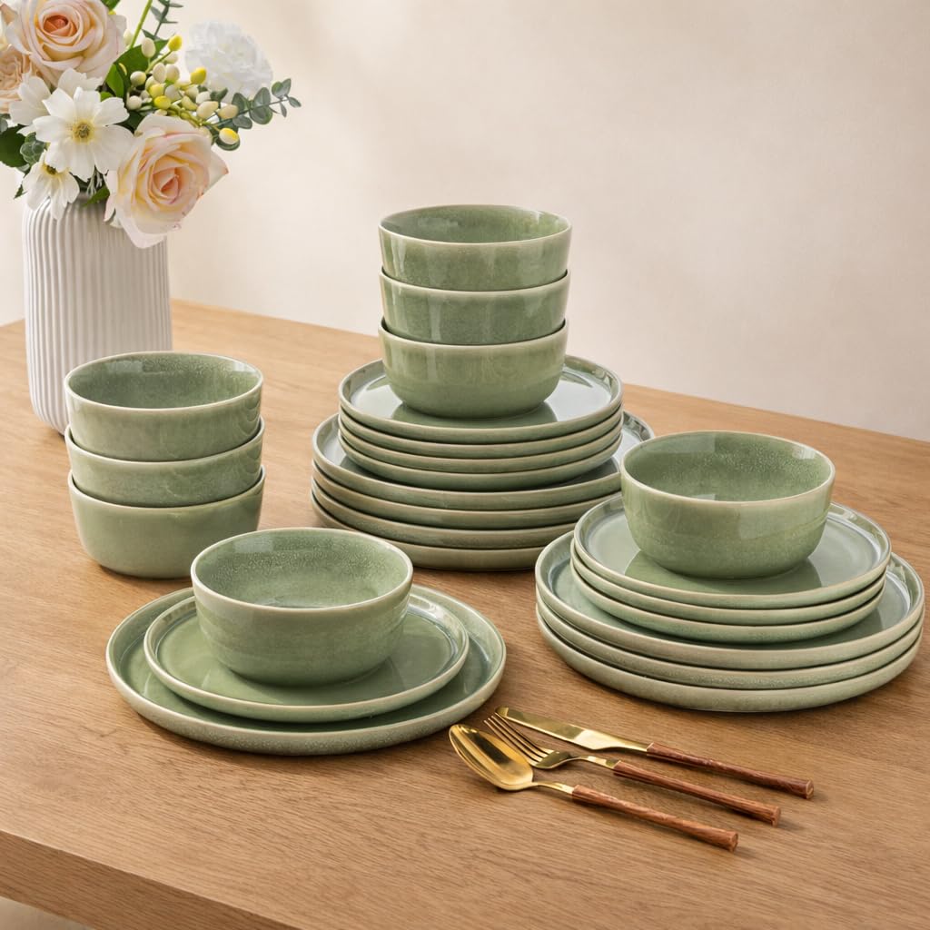 AmorArc Stoneware Dinnerware Sets for 4, 12Pcs Plates and Bowls Sets Dishes