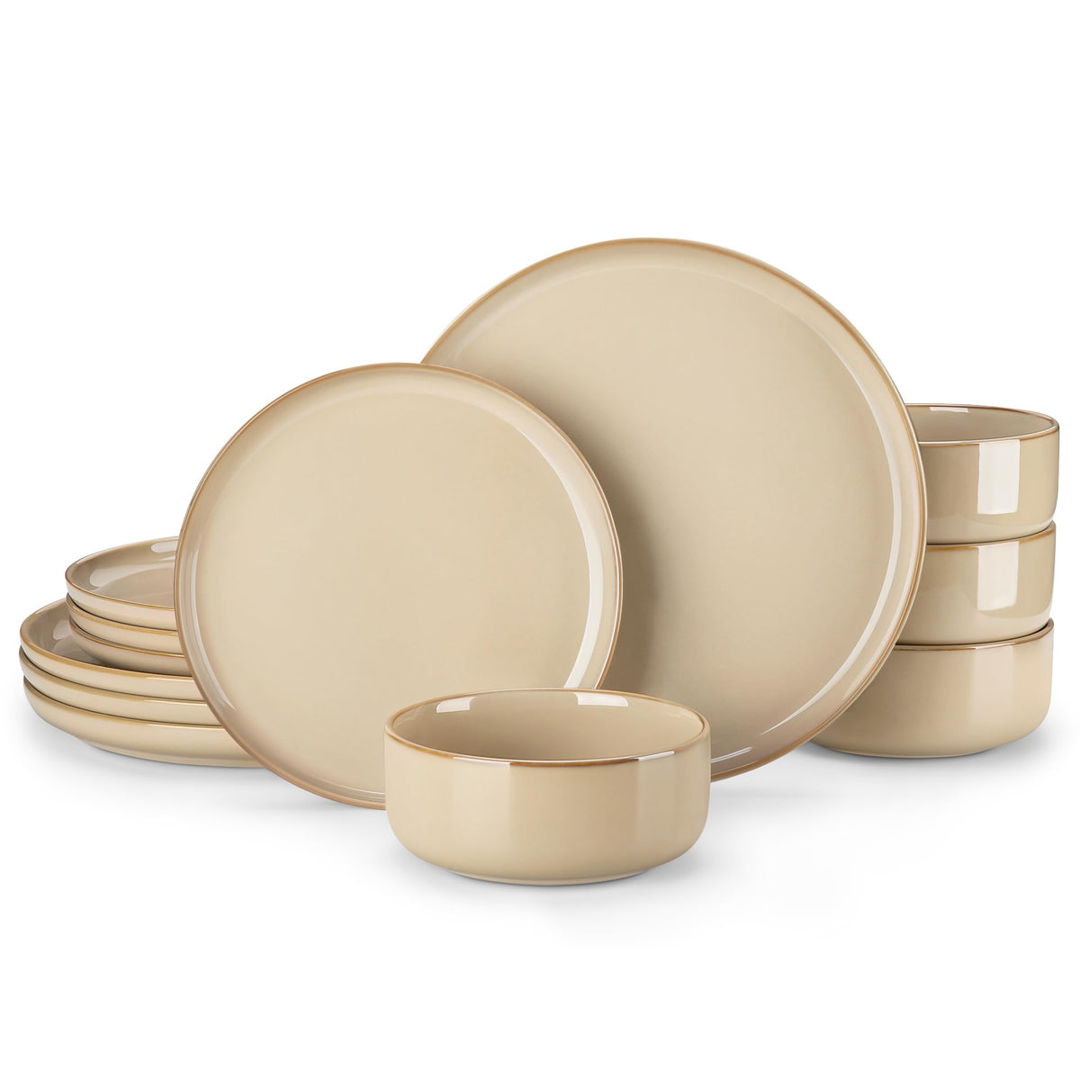 vancasso PLAYA Plates and Bowls Sets,12 Pieces Grey Dinnerware Sets for Kitchen,Reactive Glaze Dishes Set for 4,Dishwasher and Microwave Safe