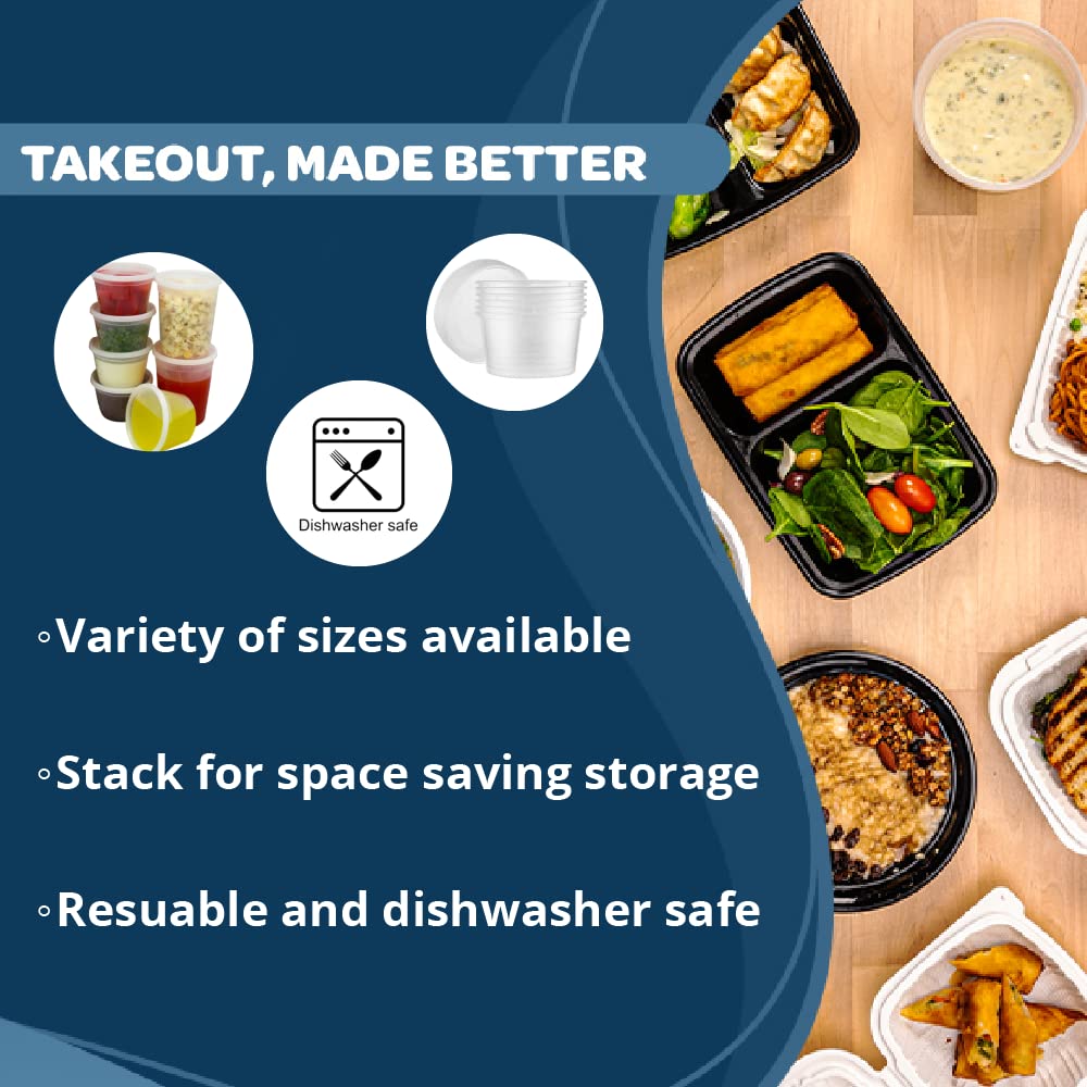TIYA Food Containers - 32oz Bulk 240 Pack with Lids - Plastic Food Storage to-Go Containers - Reusable Microwavable Dishwasher Safe Cups - Airtight Leak Proof for Soups & Meal Prep