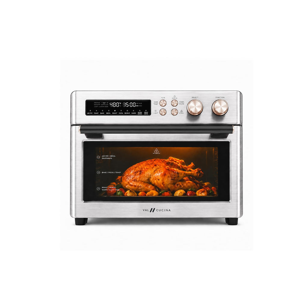 VAL CUCINA 26.3 QT Limited Edition Happy Pink Infrared Heating Air Fryer Toaster Oven, Large Countertop Convection Oven 10-in-1 Combo, 6-Slice Toast, Enamel Baking Pan Easy Clean with Recipe Book