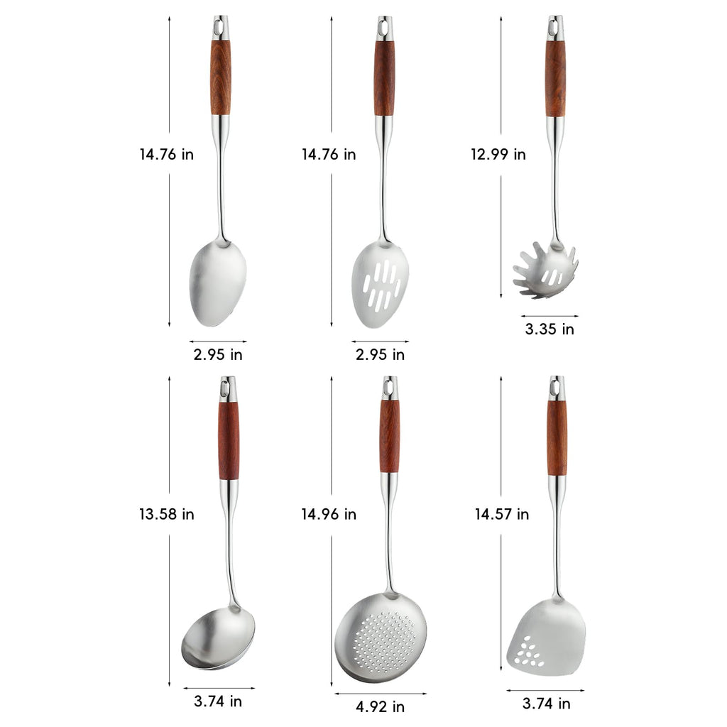 Izurok 18/10 Stainless Steel Kitchen Utensils Set,6 Piece Cooking Utensils With Wood Handle,Heat Resistant Kitchen Tool Set With Spatula, Spoon, Ladle, Skimmer, Slotted Spoon, Pasta