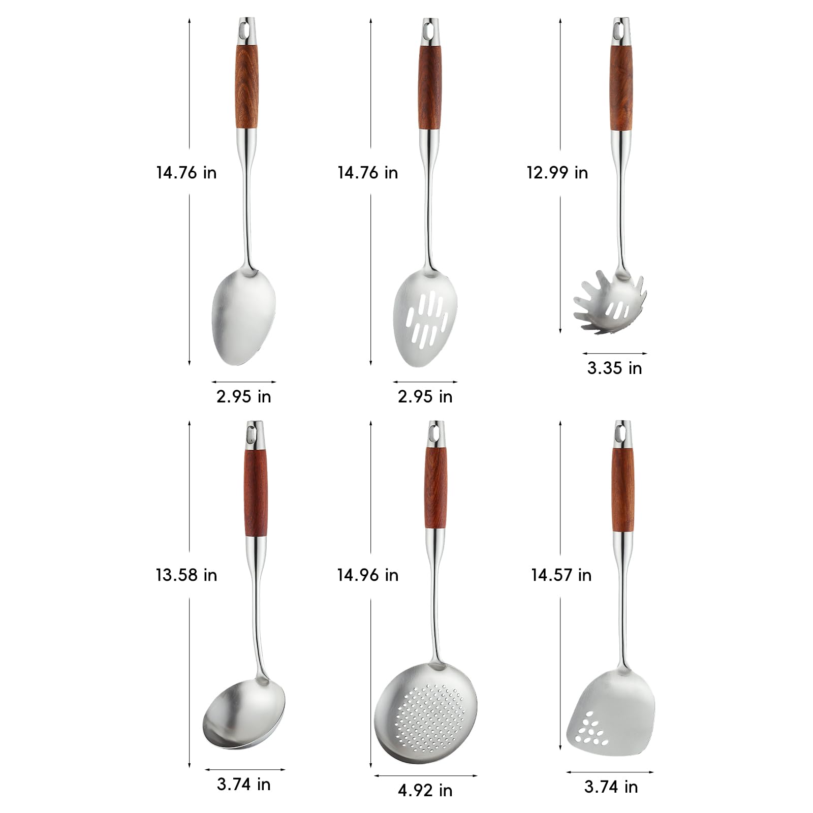 Izurok 18/10 Stainless Steel Kitchen Utensils Set,6 Piece Cooking Utensils With Wood Handle,Heat Resistant Kitchen Tool Set With Spatula, Spoon, Ladle, Skimmer, Slotted Spoon, Pasta