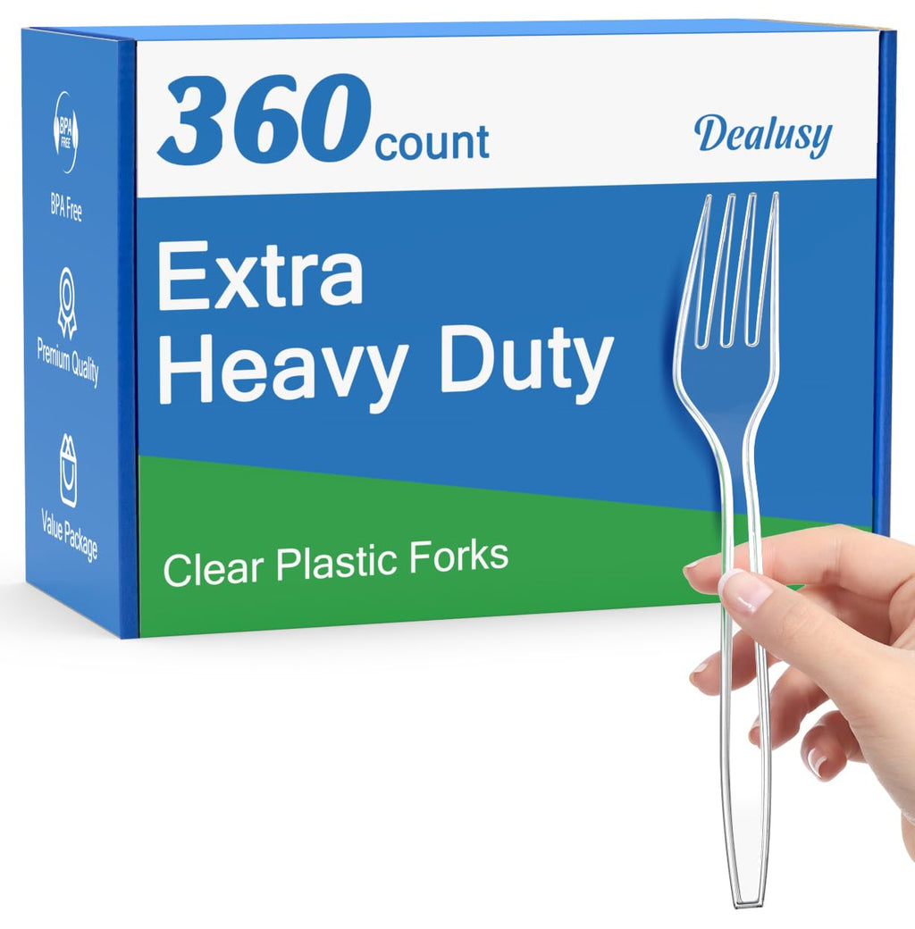Dealusy 360 Count Extra Heavy Duty White Plastic Forks Disposable