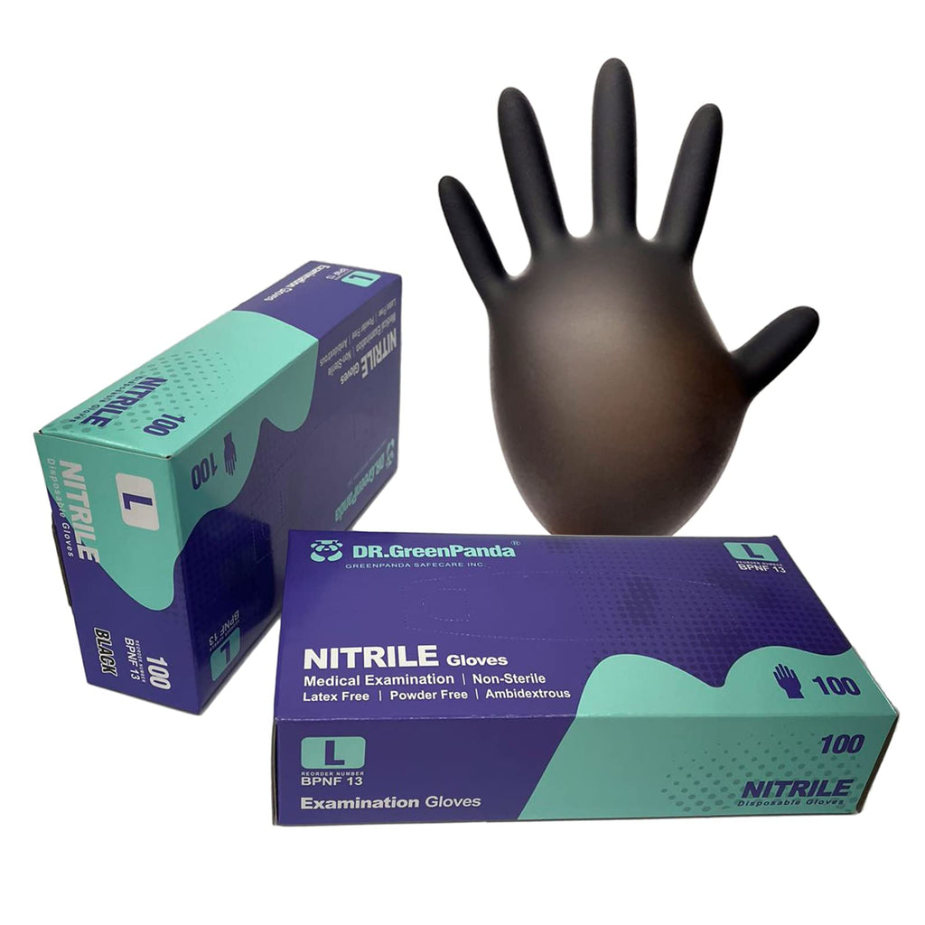 Dr.GreenPanda Black Nitrile Exam Gloves Large 200pcs 3mil Food Safe