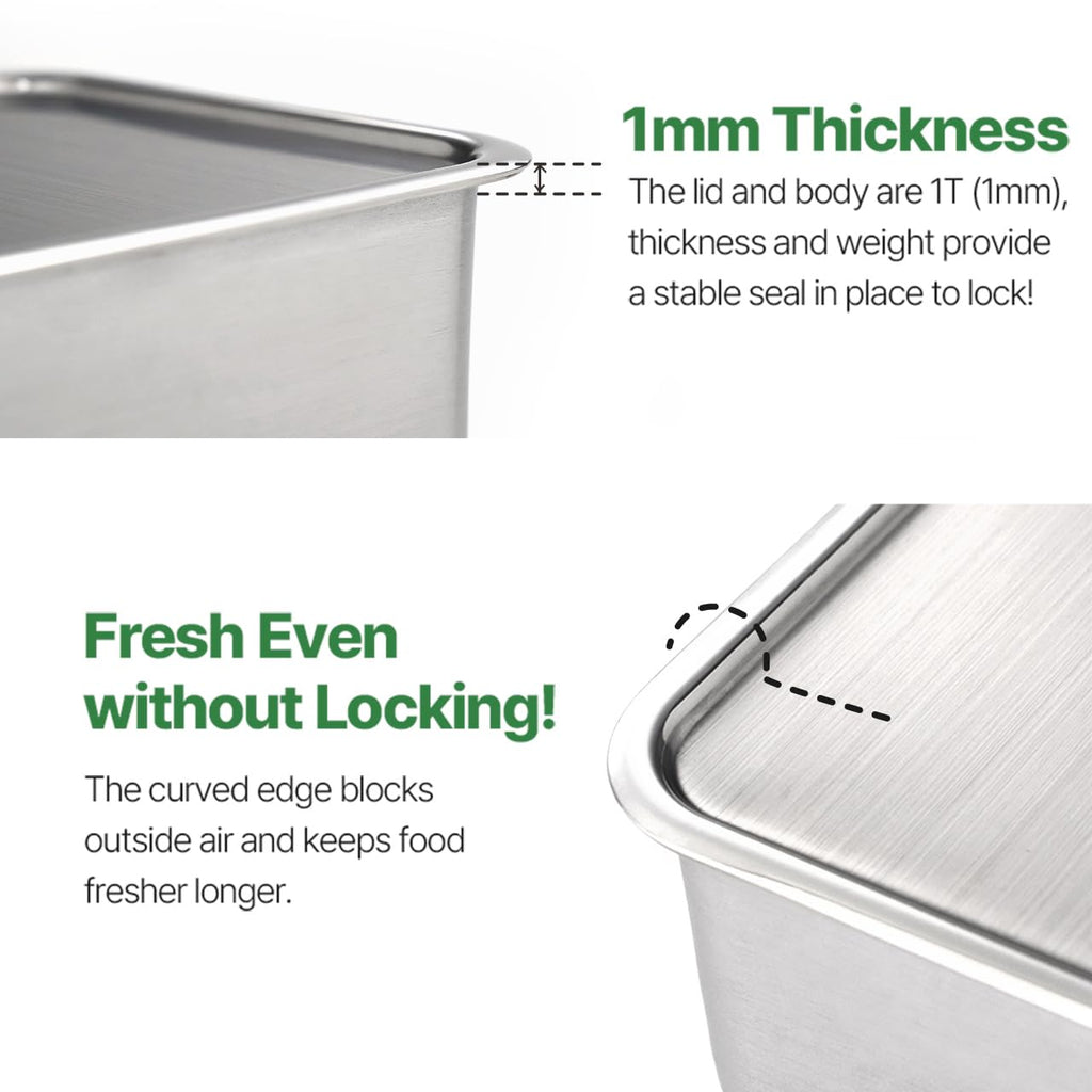 EVERSTEN CuBE High 3PCS Set Stainless Steel Food Storage Containers With Lids and 3 Net Kitchen Appliances Dishwasher Safe Premium South Korea